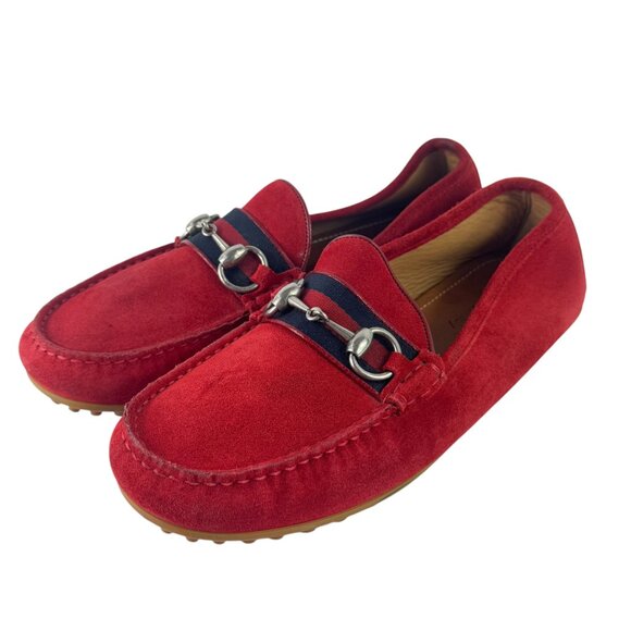 GUCCI 450892 Red Suede Leather Driver Horsebit Webb Men's Loafers 6.5UK - 7US - Picture 2 of 10